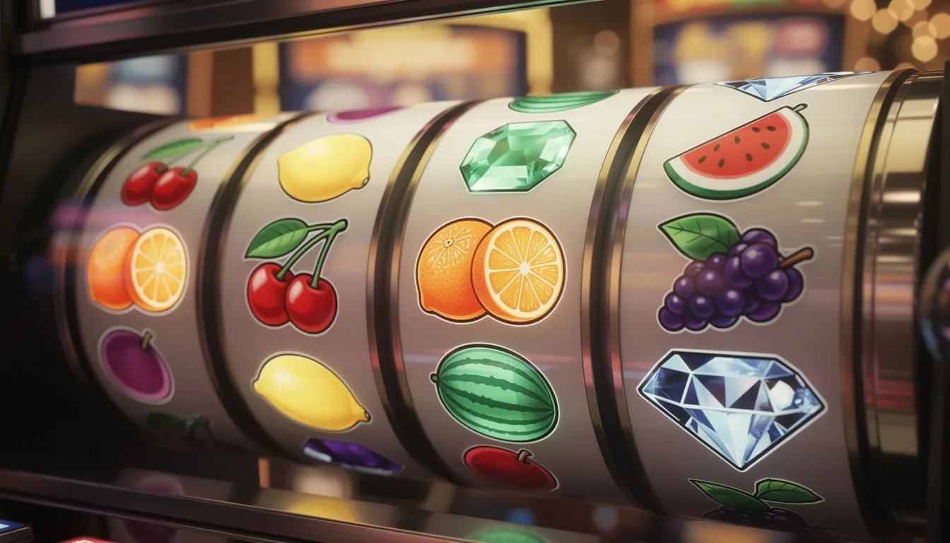 Bright and colourful slot machine symbols at Casumo Casino UK — showcasing the variety of video slots, fruit machines, and jackpot games available to British players.